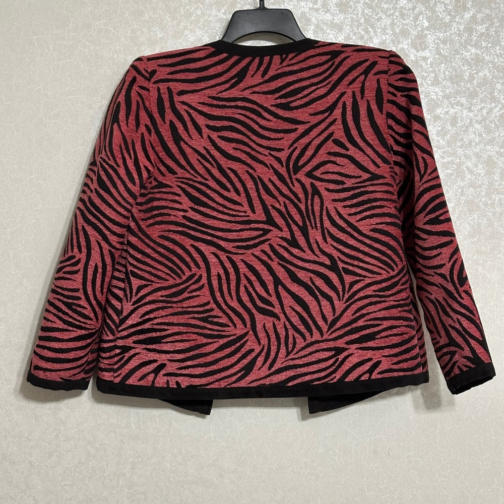 Alfred Dunner Petite Zebra Print Open Front Jacket Animal Studded Red Black 6P - Picture 2 of 4